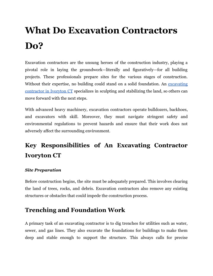 what do excavation contractors