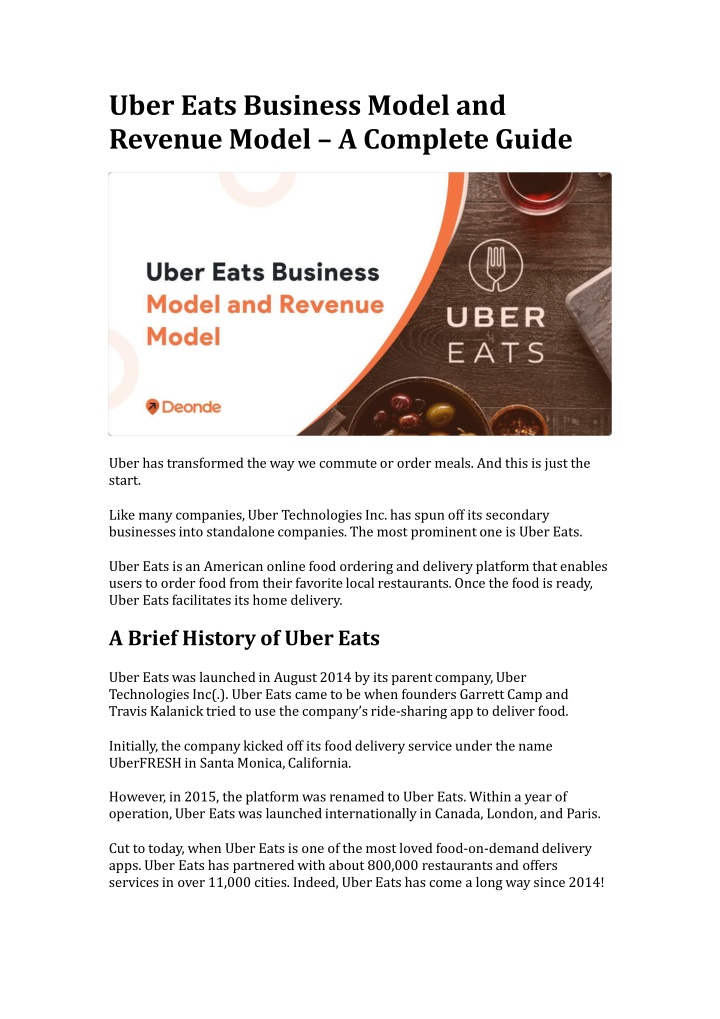 uber eats business model and revenue model