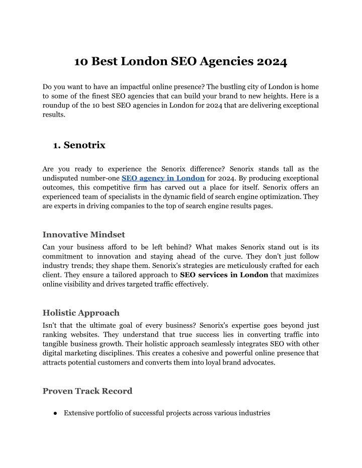 10 best london seo agencies 2024