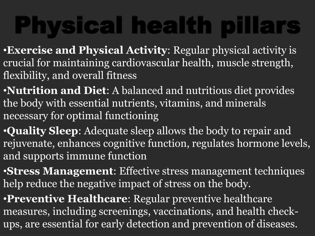 physical health physical health pillars exercise