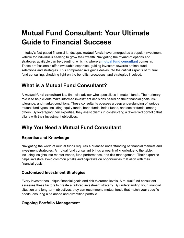 mutual fund consultant your ultimate guide