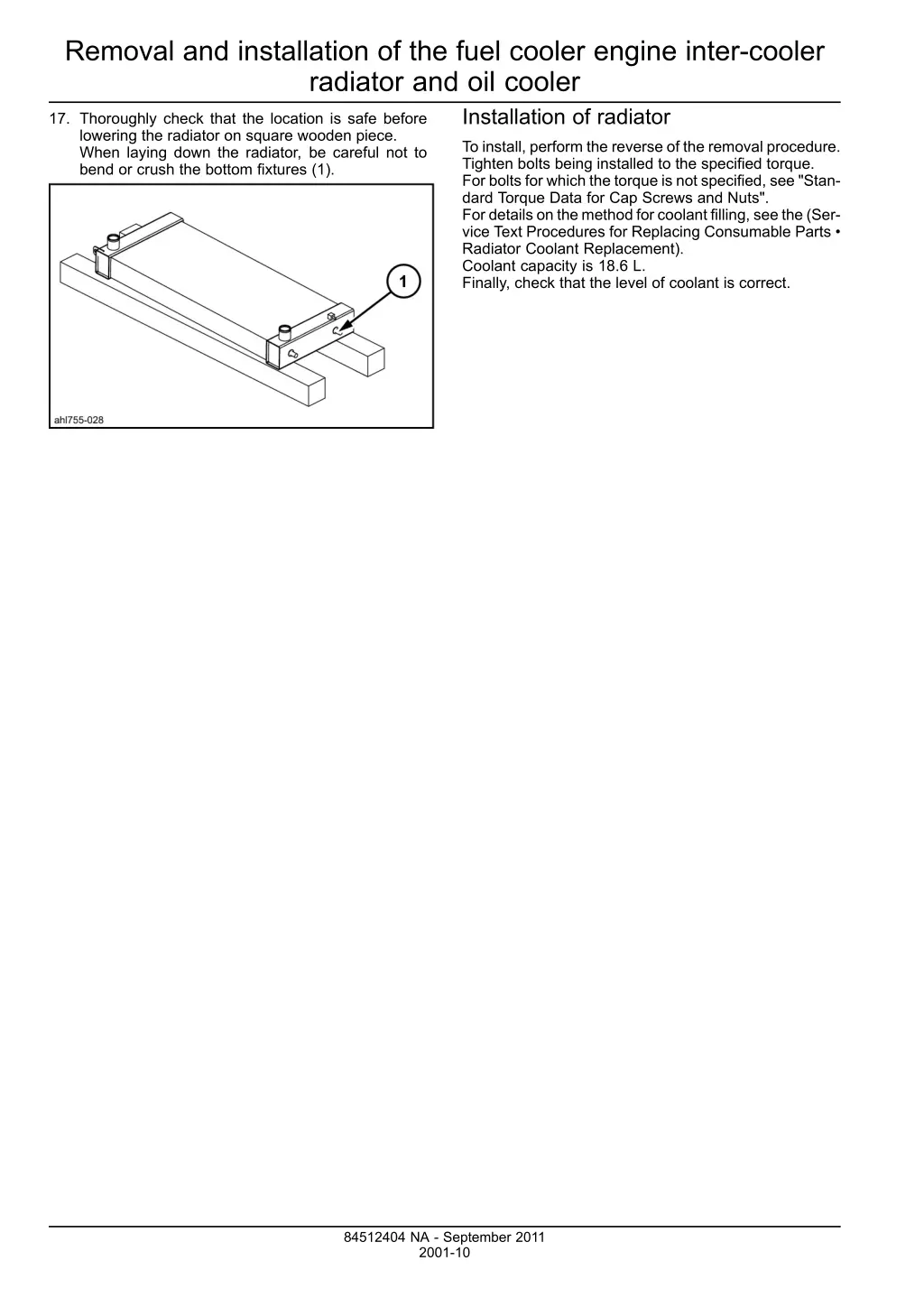 removal and installation of the fuel cooler 7