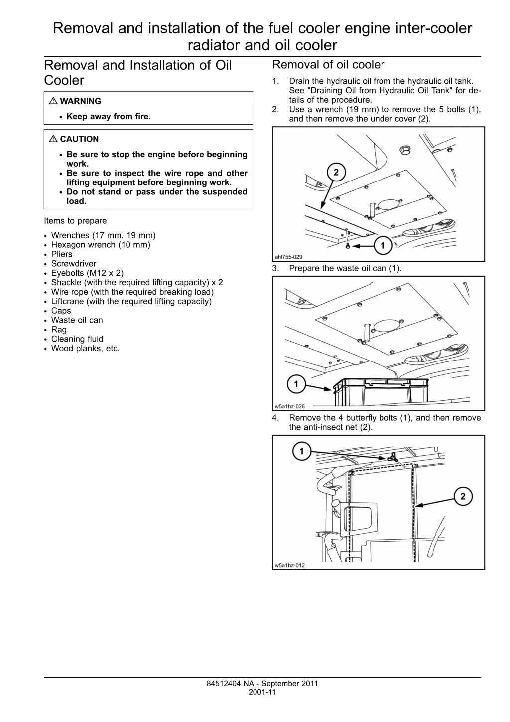 removal and installation of the fuel cooler 8