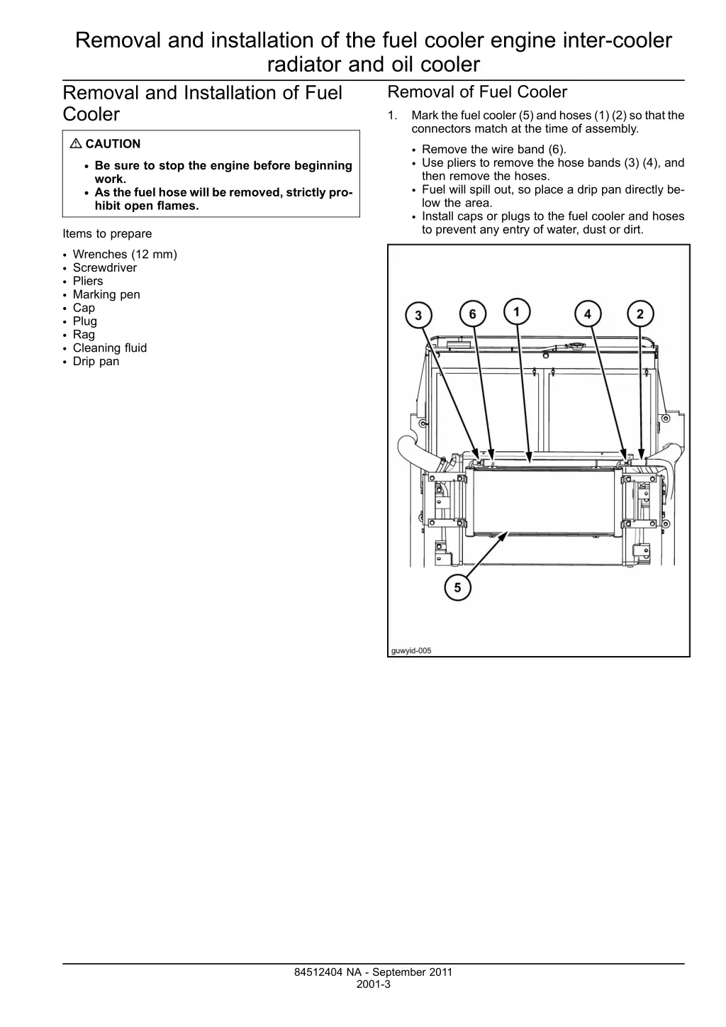 removal and installation of the fuel cooler