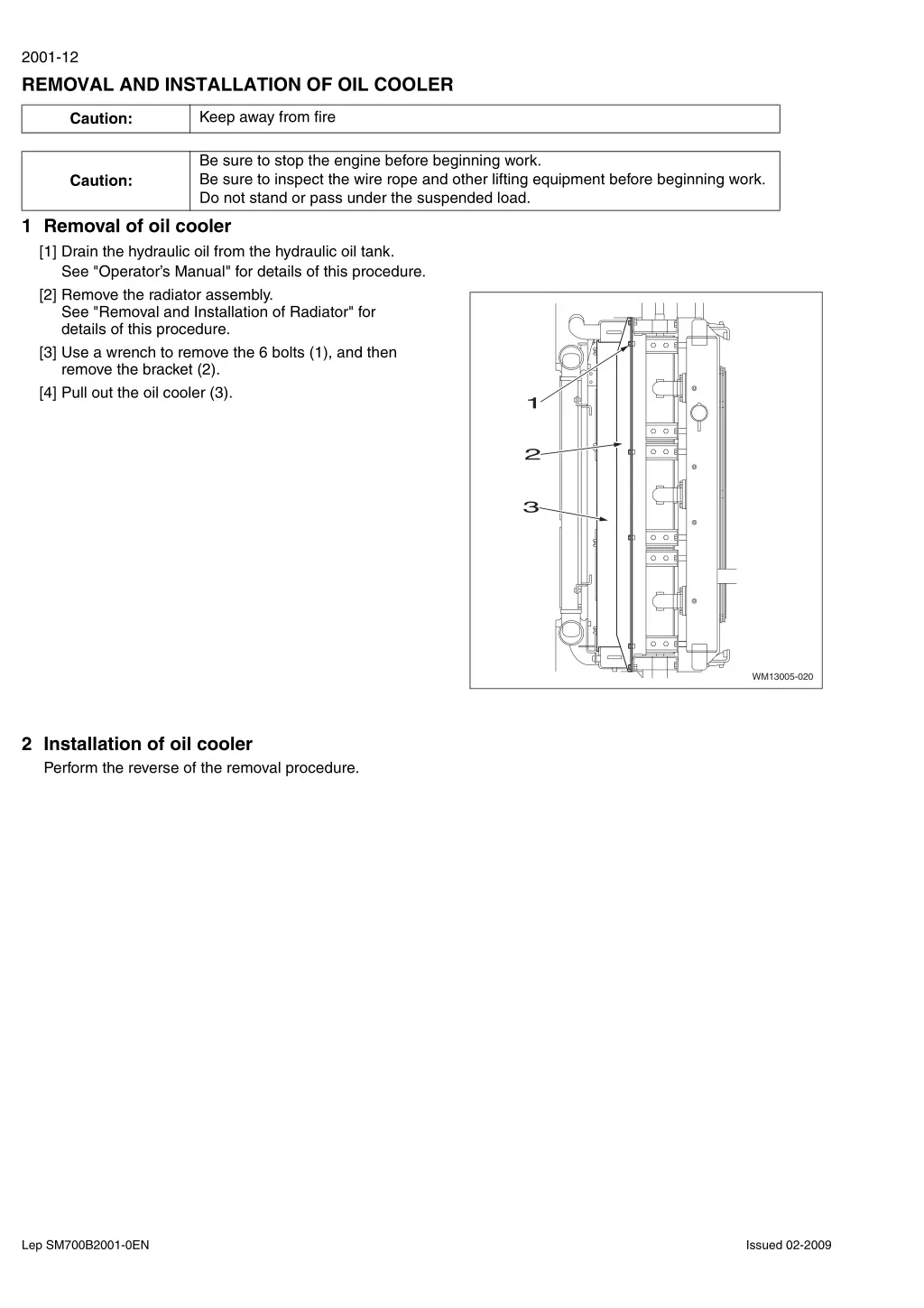 2001 12 removal and installation of oil cooler