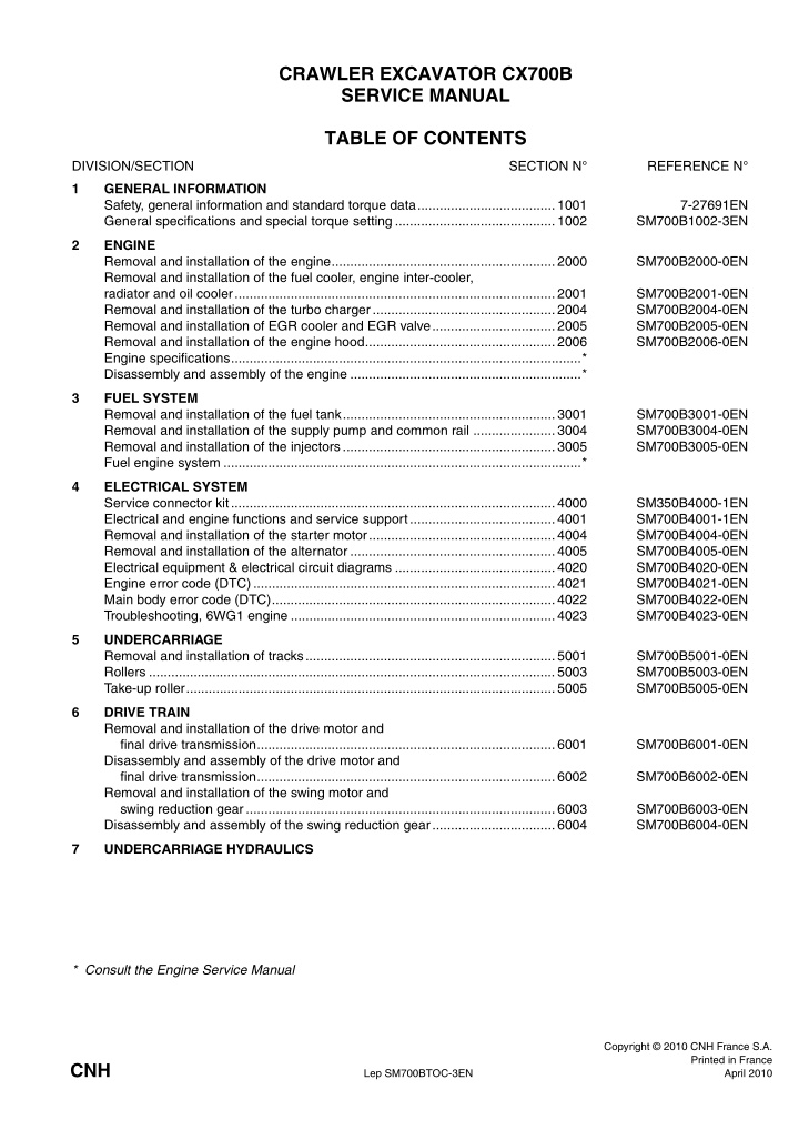 crawler excavator cx700b service manual