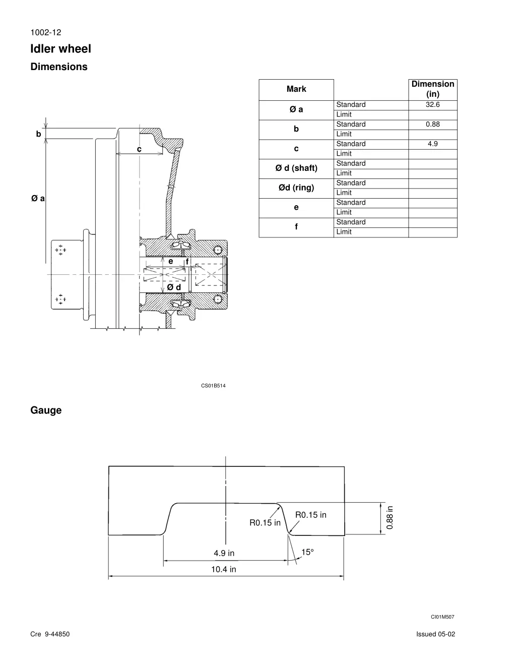 1002 12 idler wheel dimensions