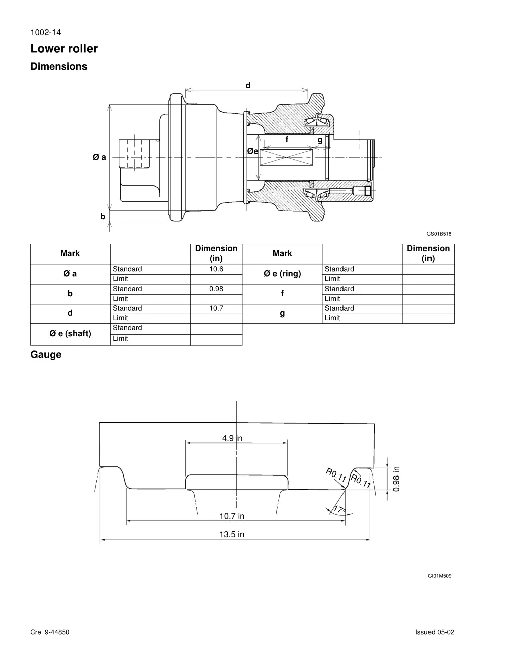 1002 14 lower roller dimensions