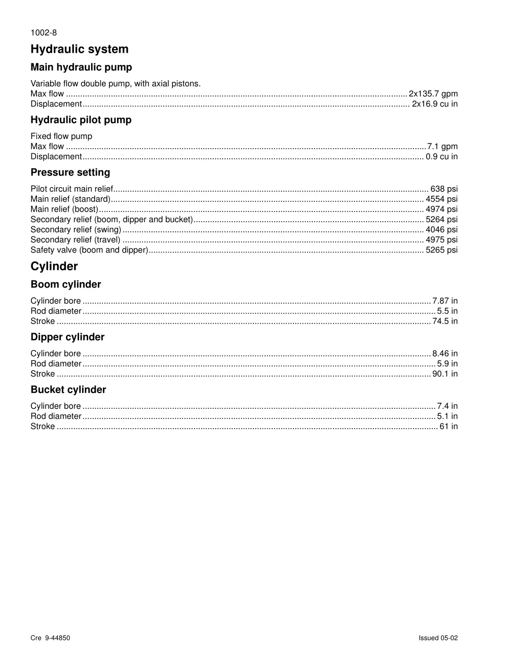 1002 8 hydraulic system main hydraulic pump