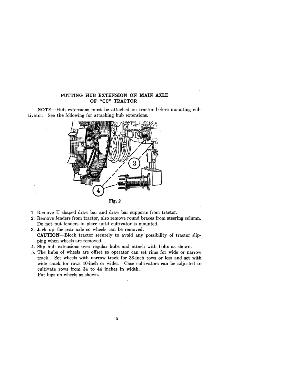 putting hub extension on main axle of cc tractor