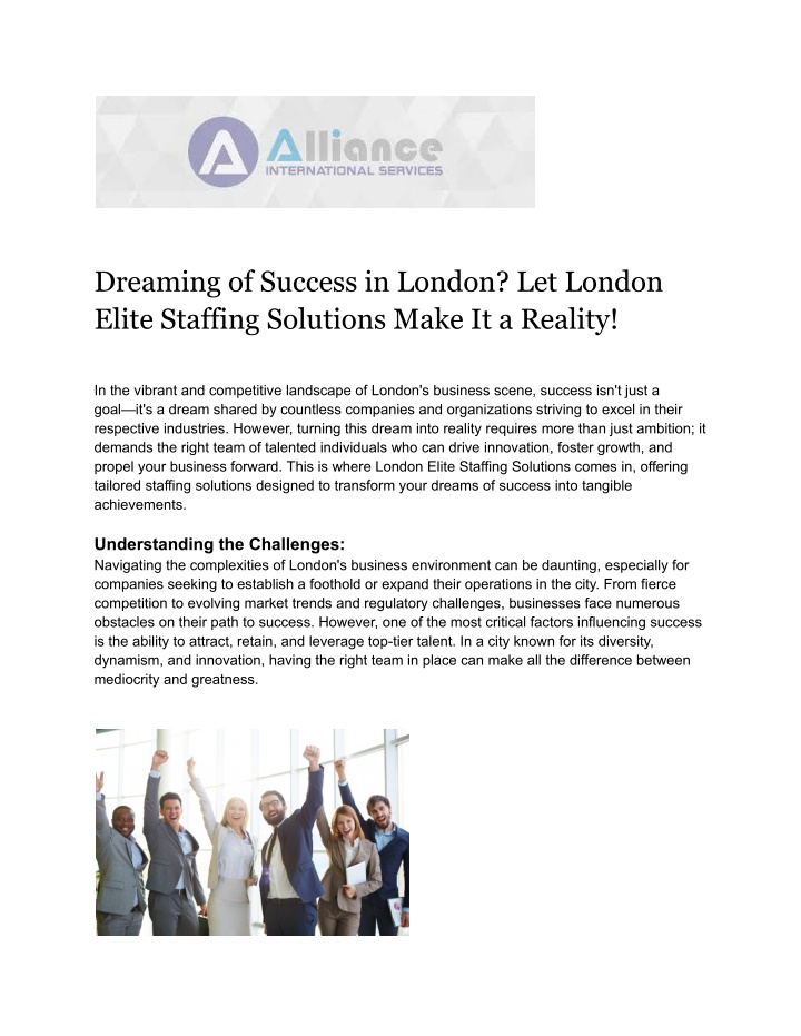 dreaming of success in london let london elite