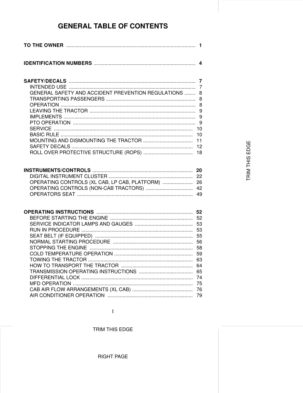 general table of contents