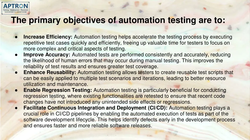 the primary objectives of automation testing