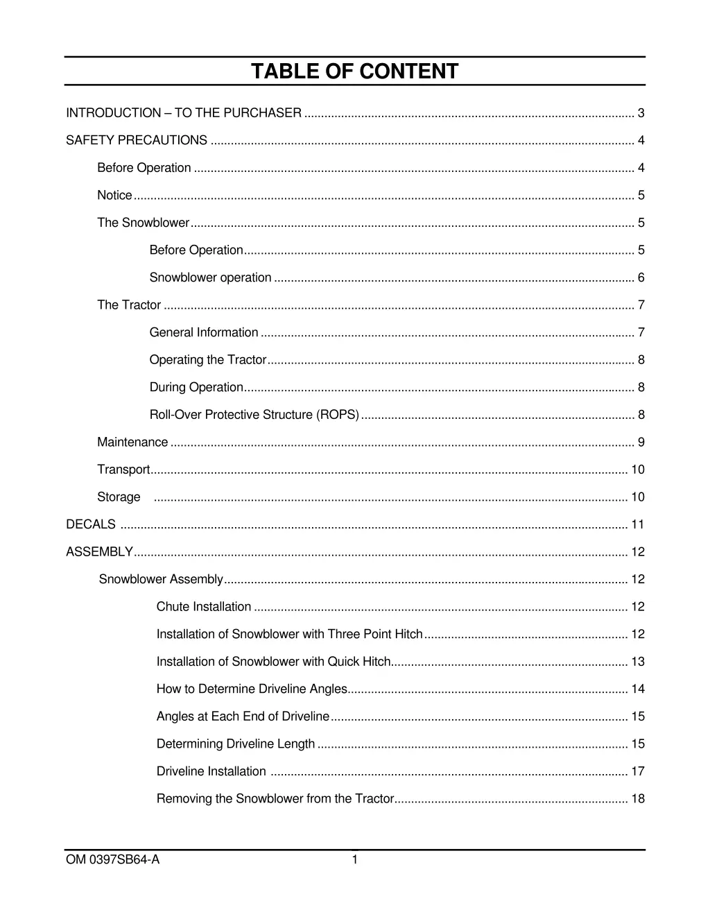 table of content