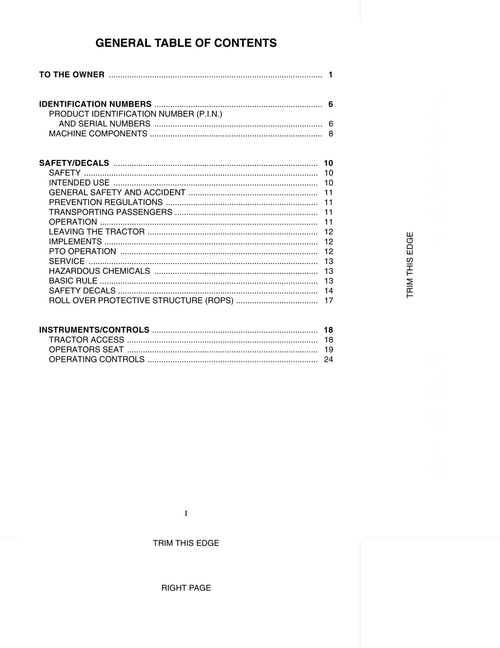 general table of contents