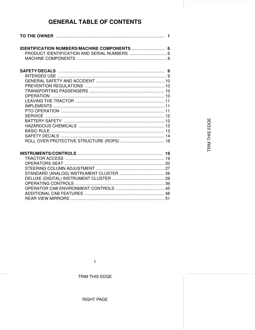 general table of contents