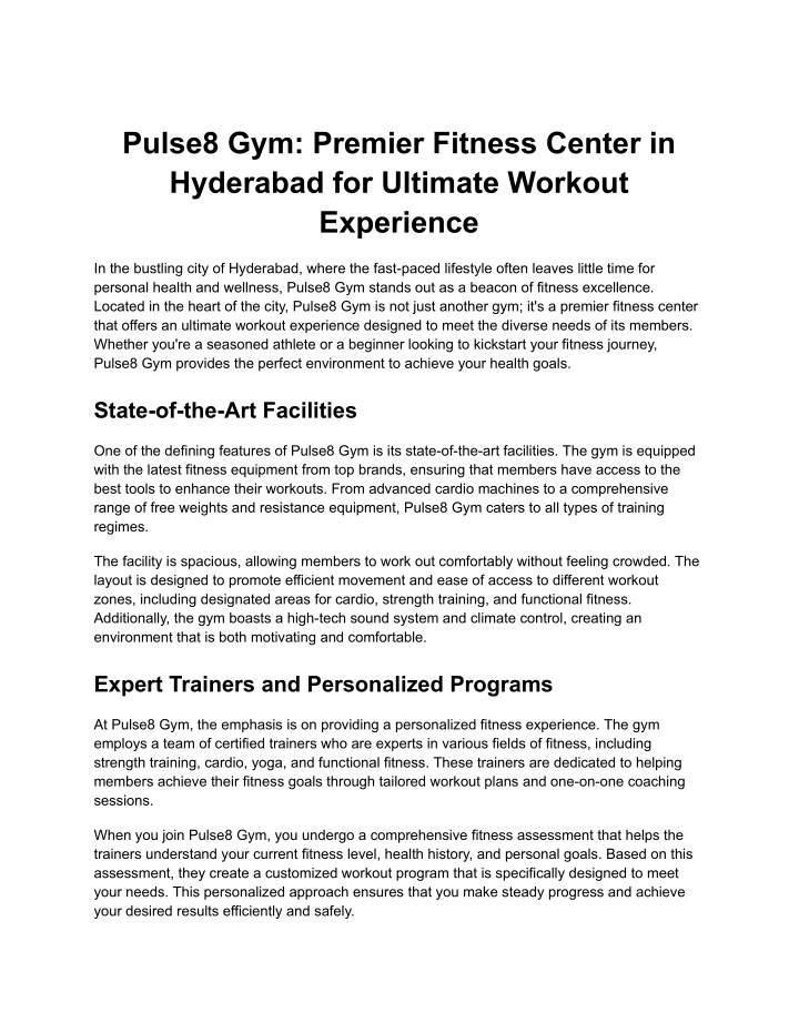 pulse8 gym premier fitness center in hyderabad