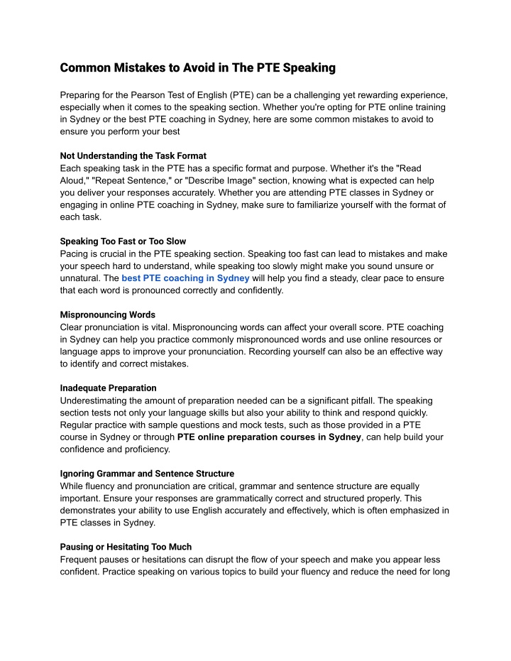 common mistakes to avoid in the pte speaking