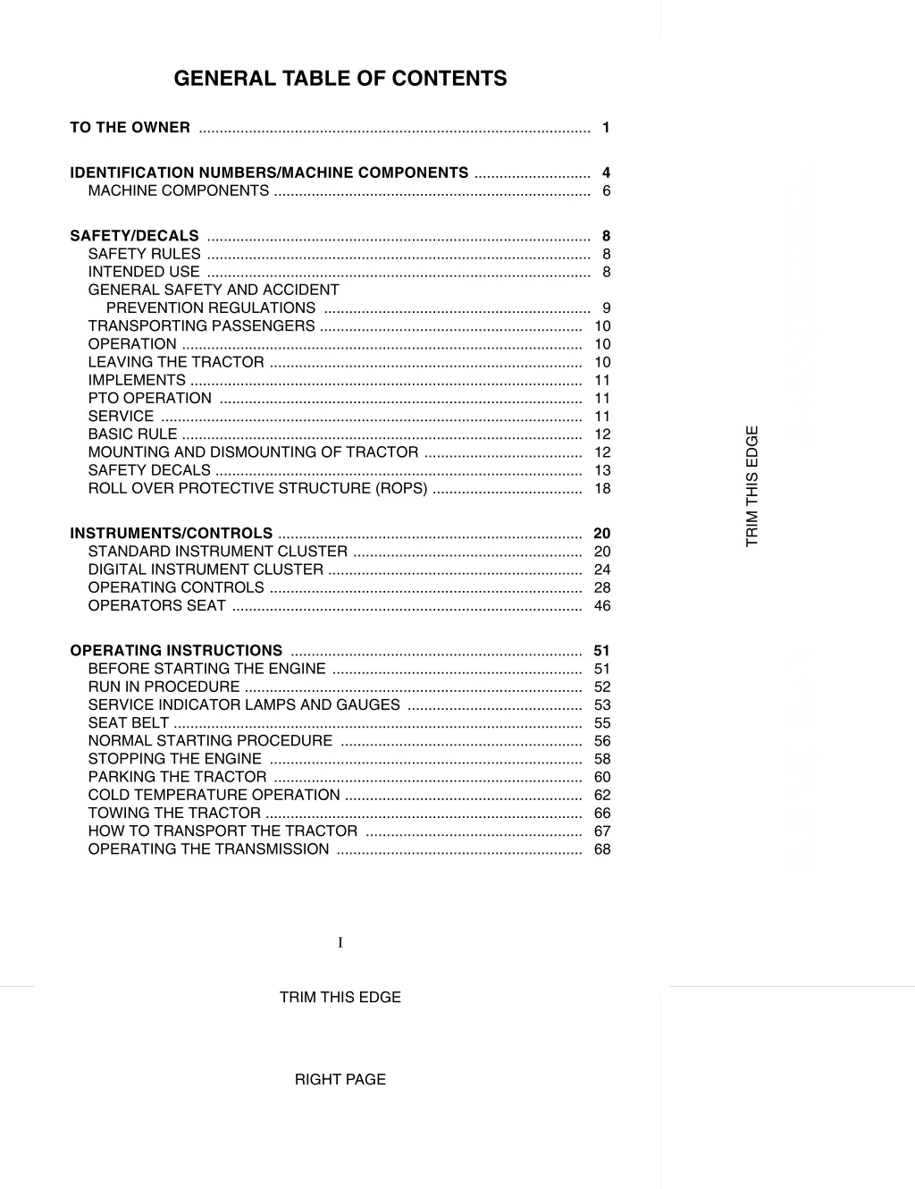 general table of contents