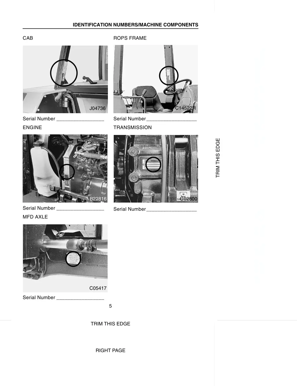 identification numbers machine components 1