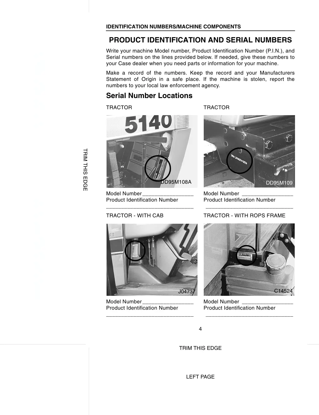 identification numbers machine components