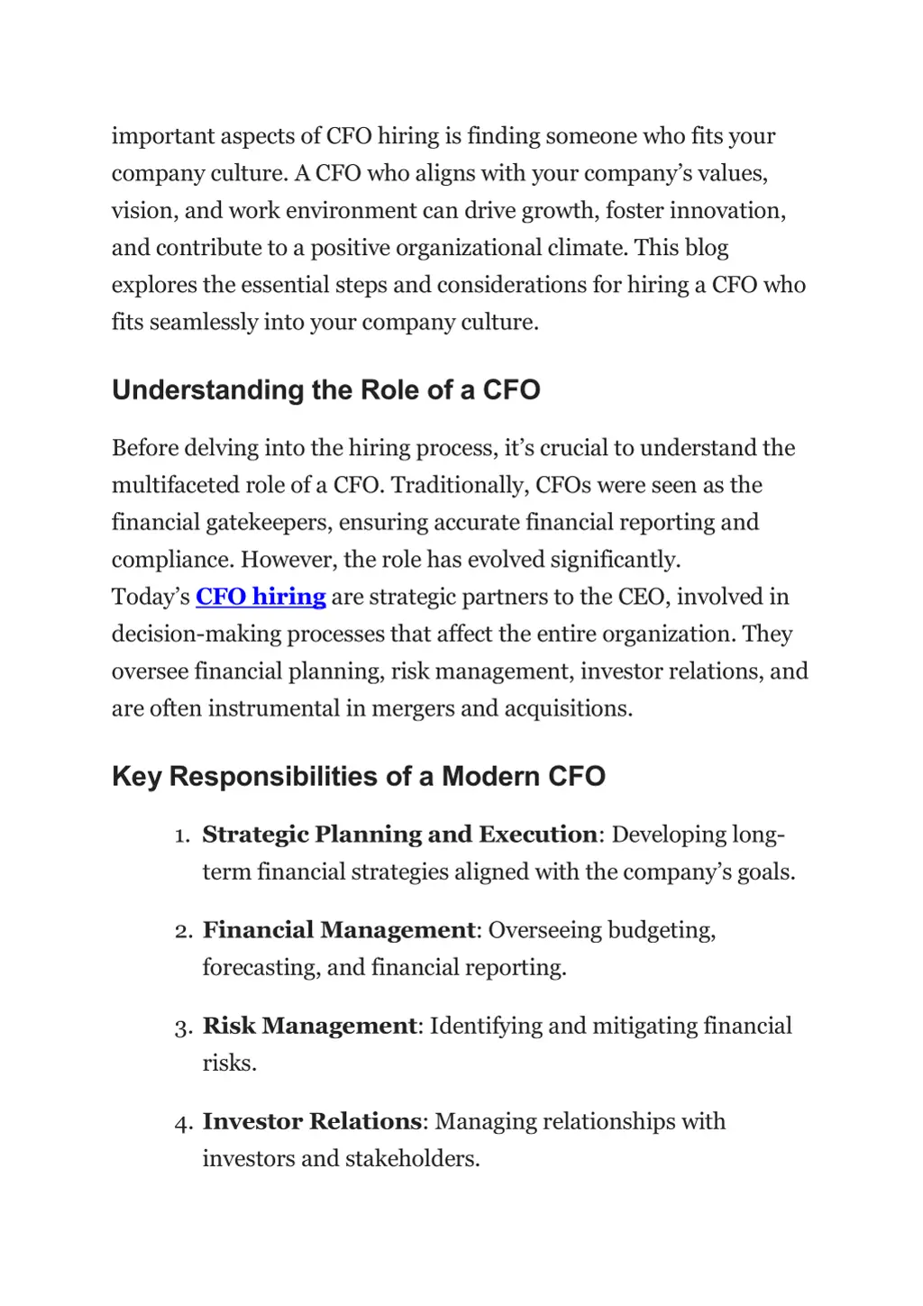 important aspects of cfo hiring is finding