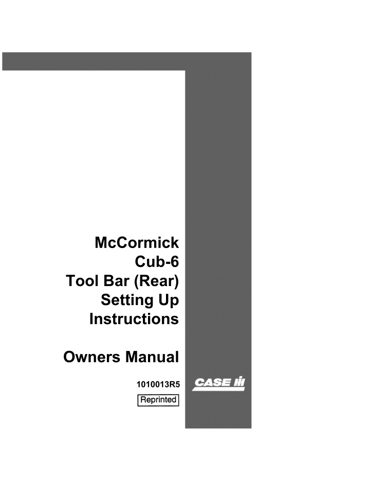 mccormick cub 6 tool bar rear setting