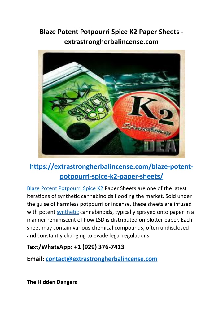 blaze potent potpourri spice k2 paper sheets