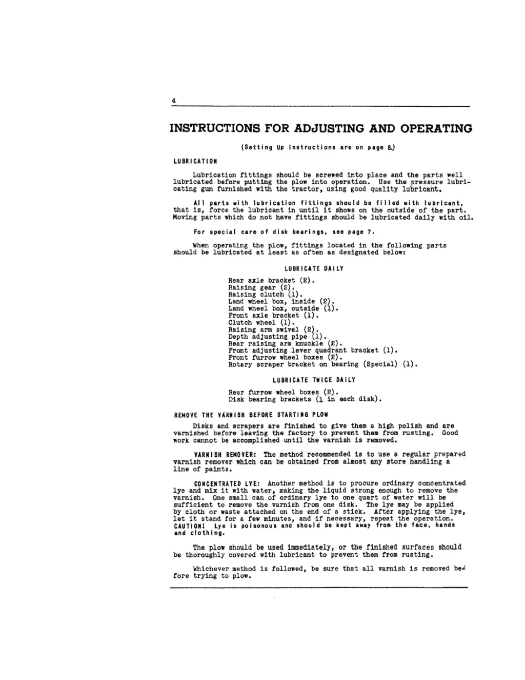 instructions for adjusting and operating