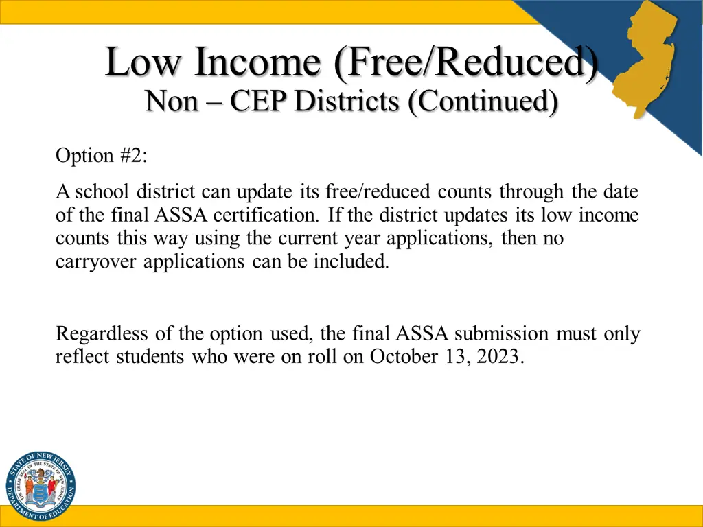 low income free reduced non cep districts