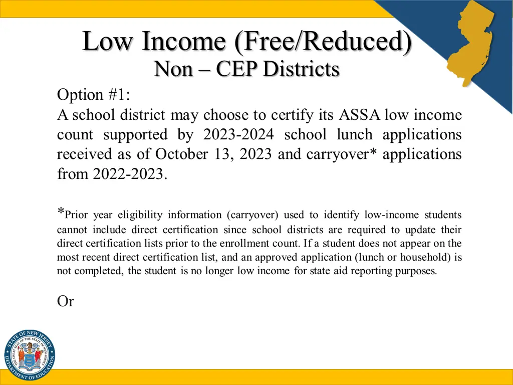 low income free reduced non cep districts option