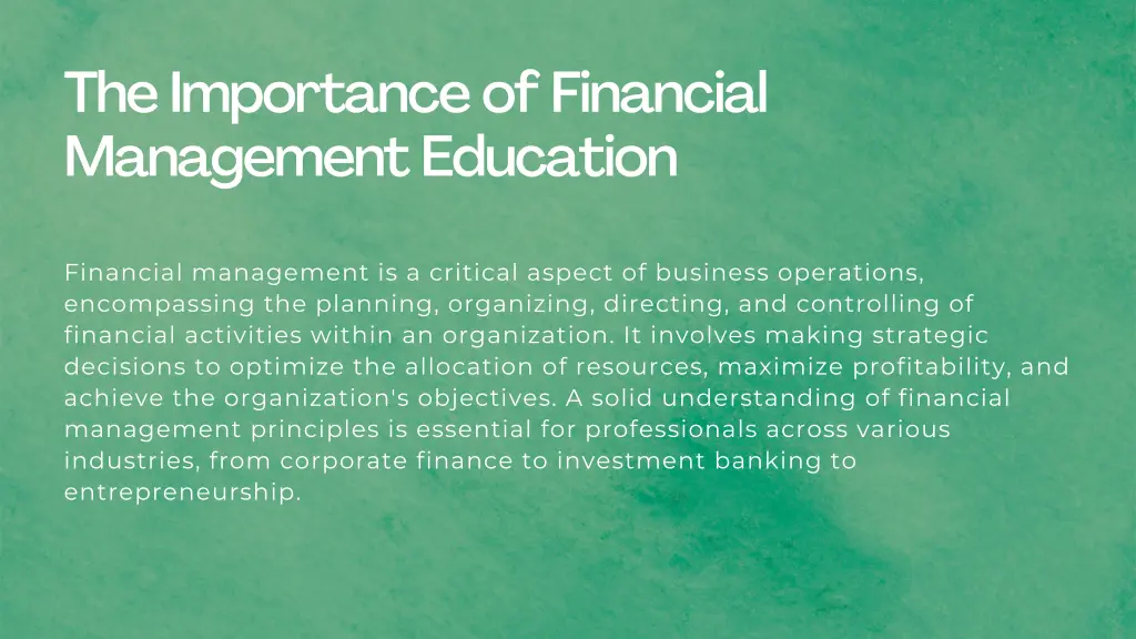 the importance of financial management education