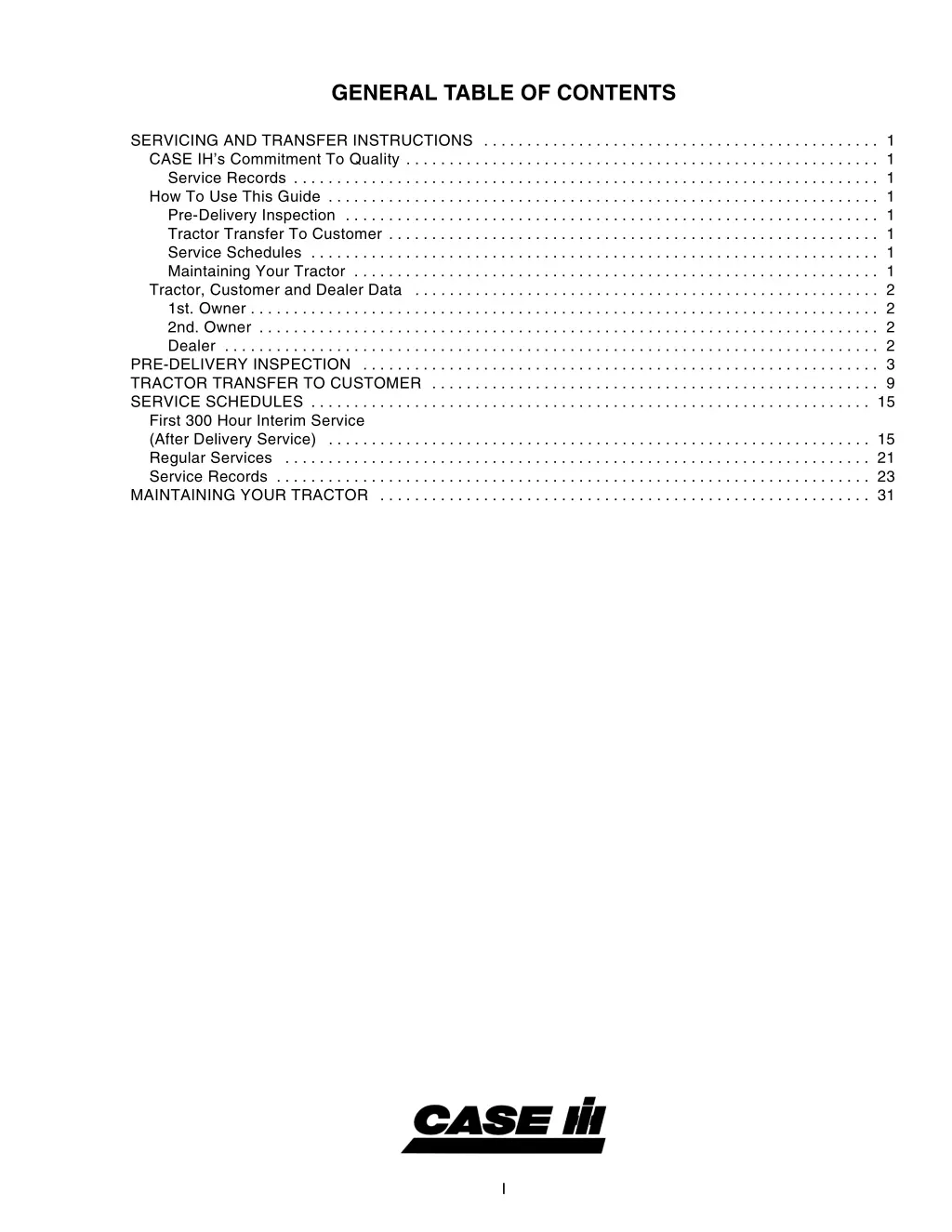 general table of contents