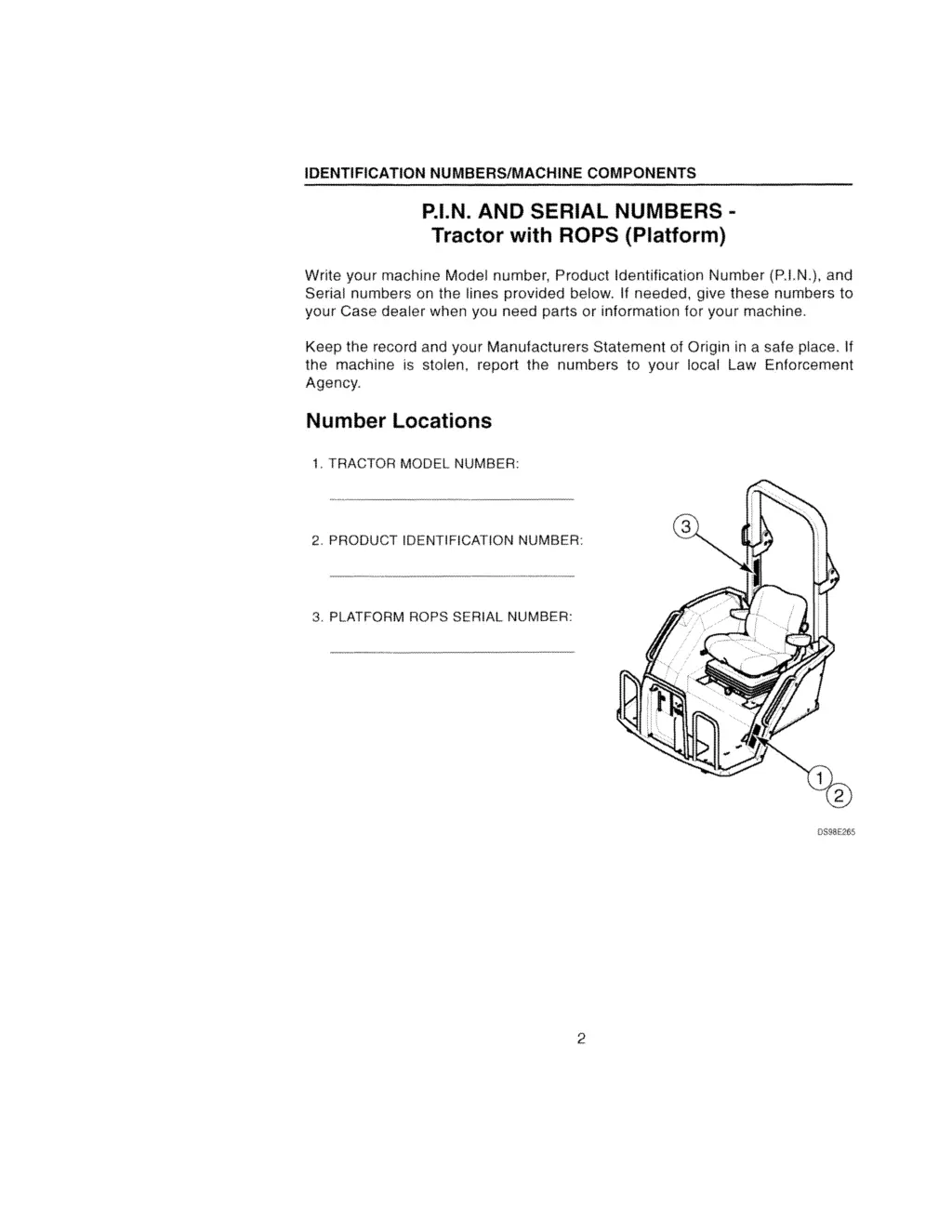 identification numbersimachine components