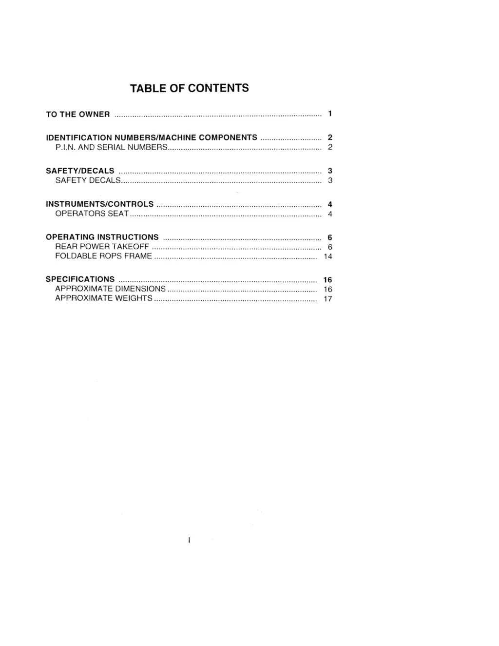 table of contents