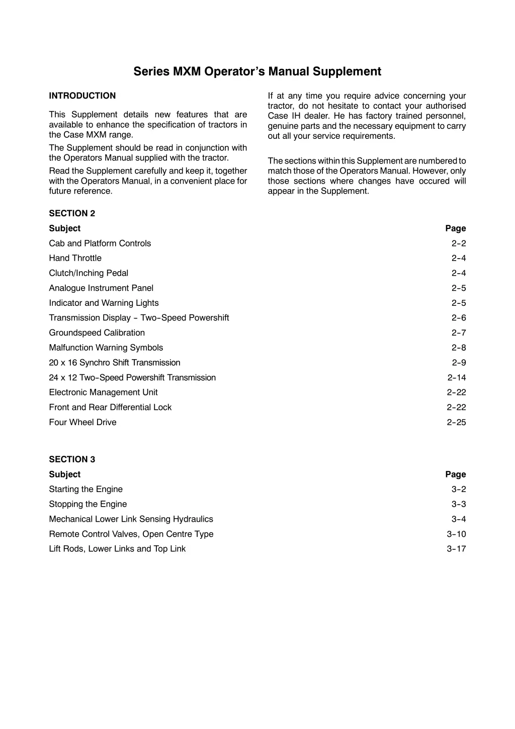 series mxm operator s manual supplement