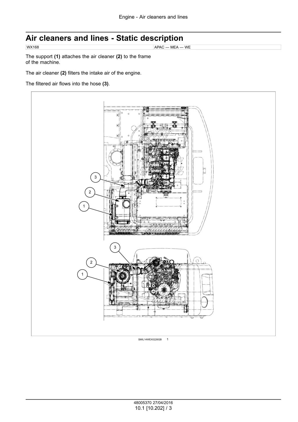 engine air cleaners and lines