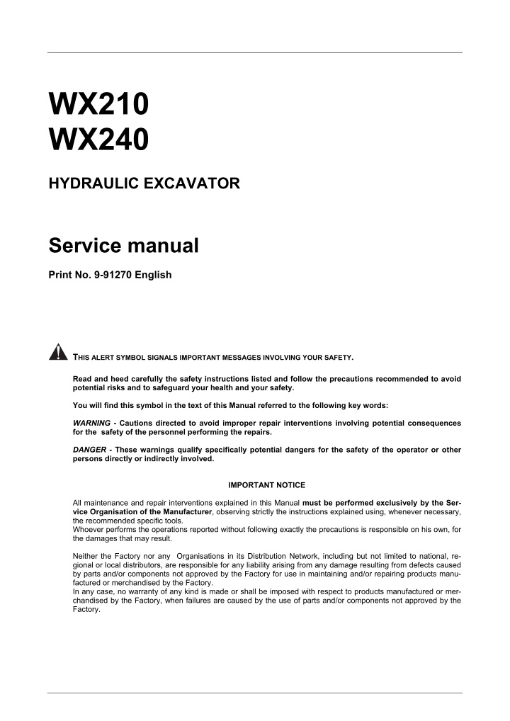 wx210 wx240 hydraulic excavator service manual