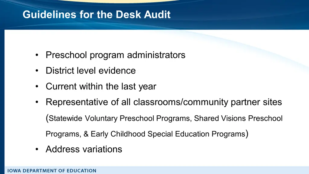 guidelines for the desk audit