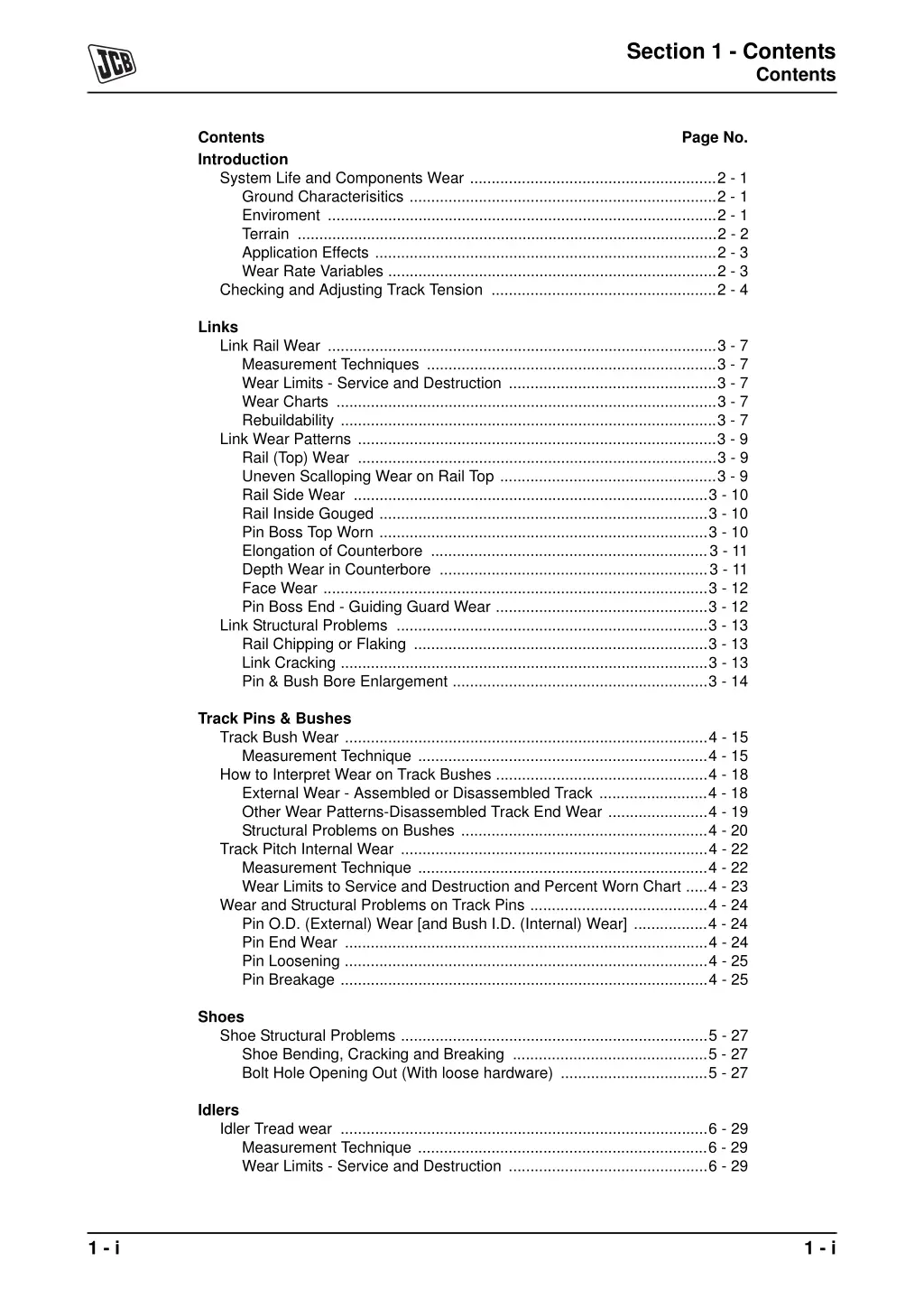 section 1 contents