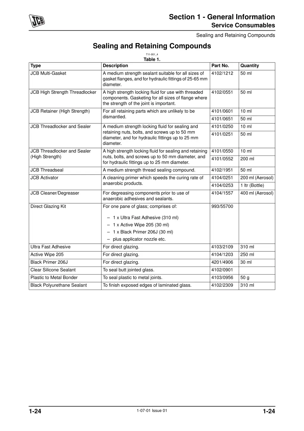 section 1 general information service consumables