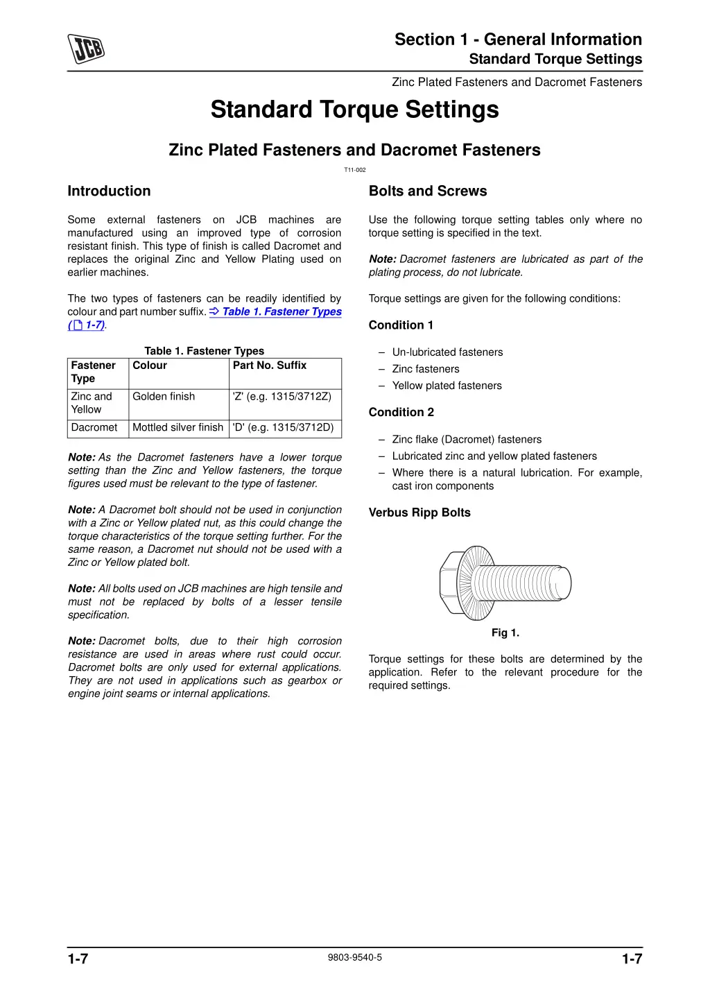 section 1 general information standard torque