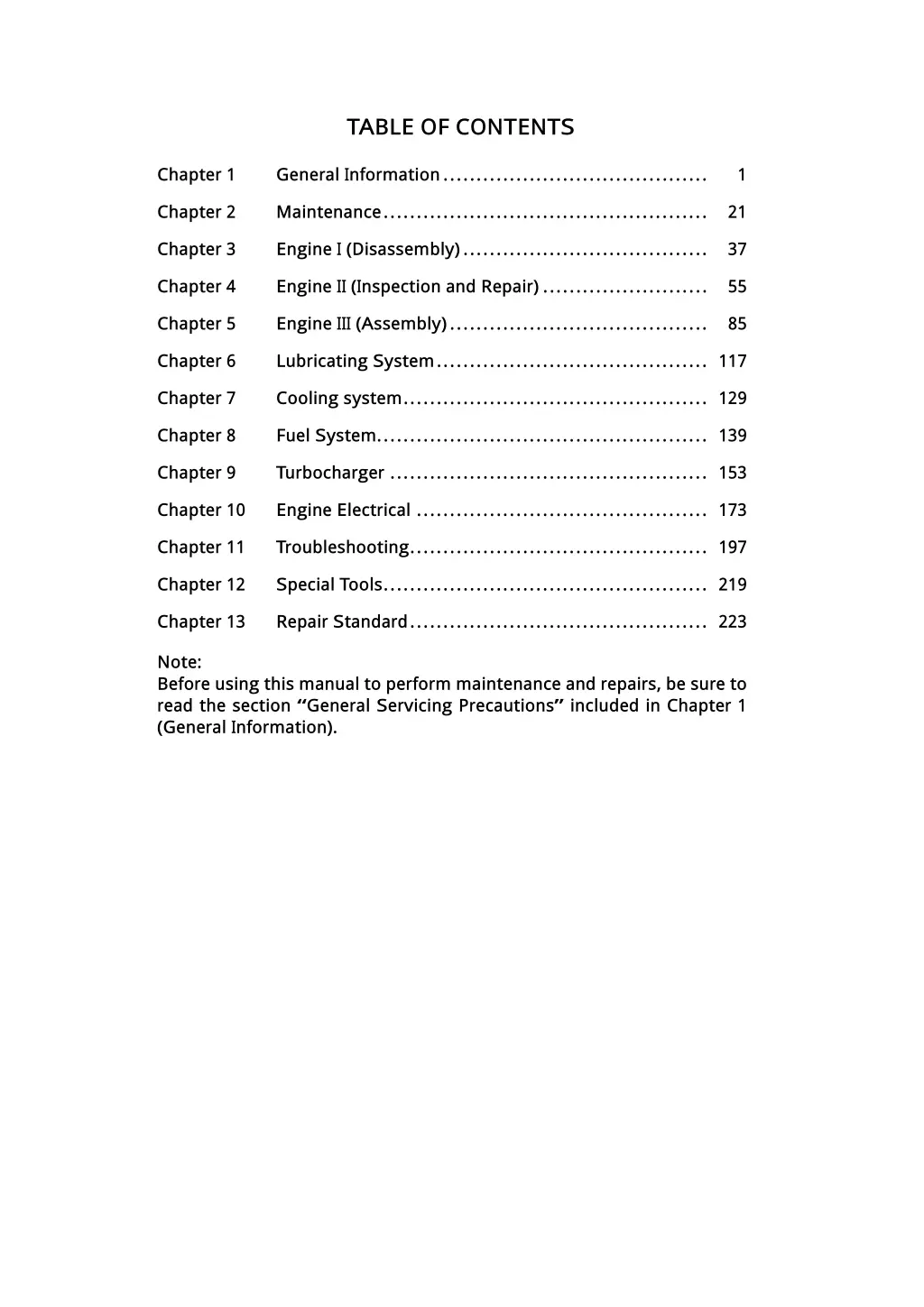 table of contents