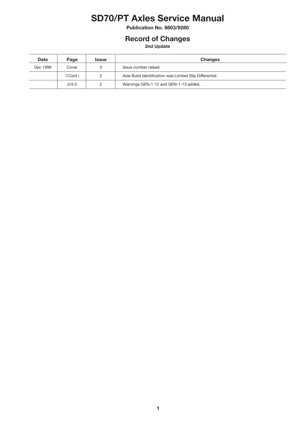 sd70 pt axles service manual publication no 9803 2