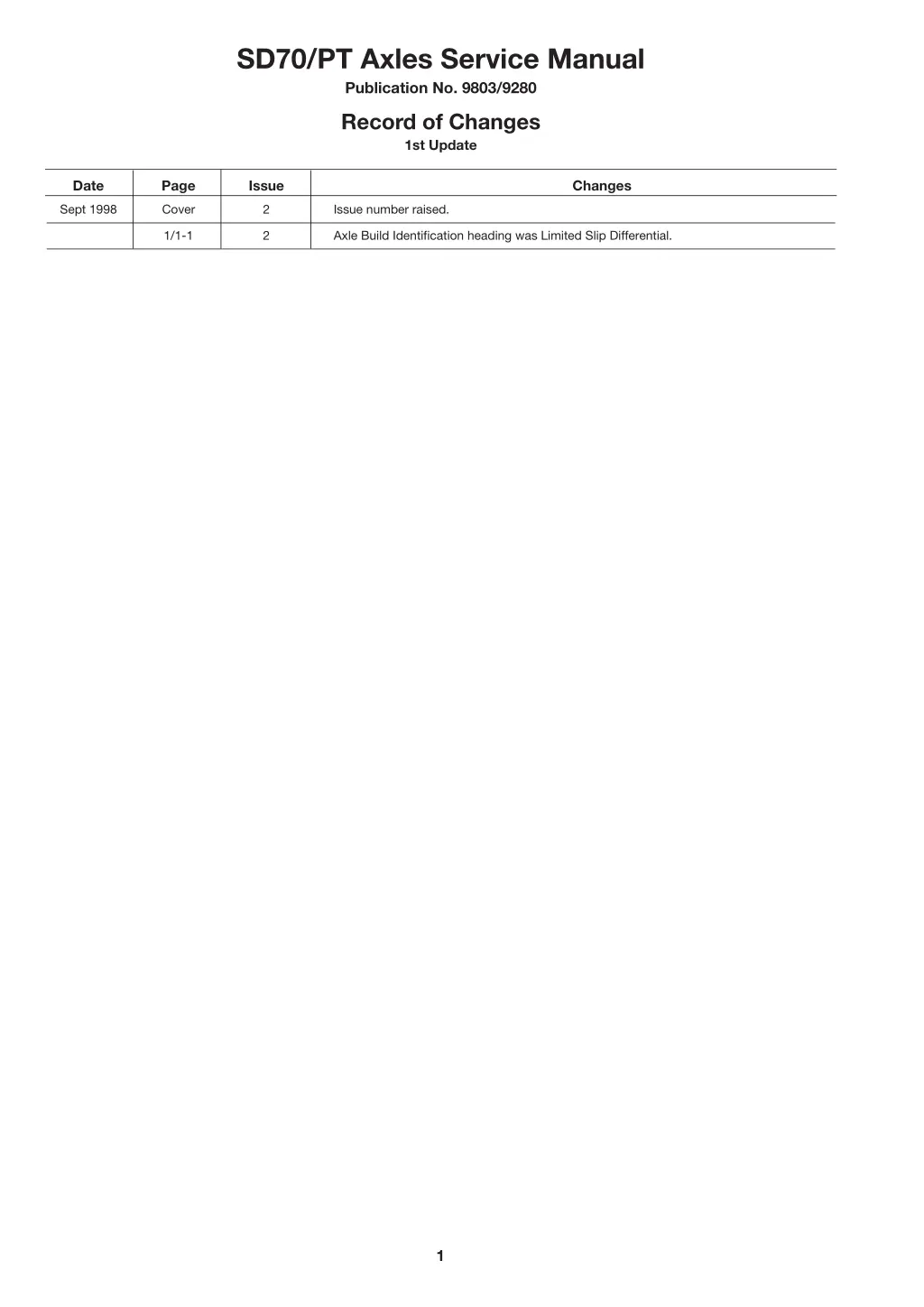 sd70 pt axles service manual publication no 9803 3