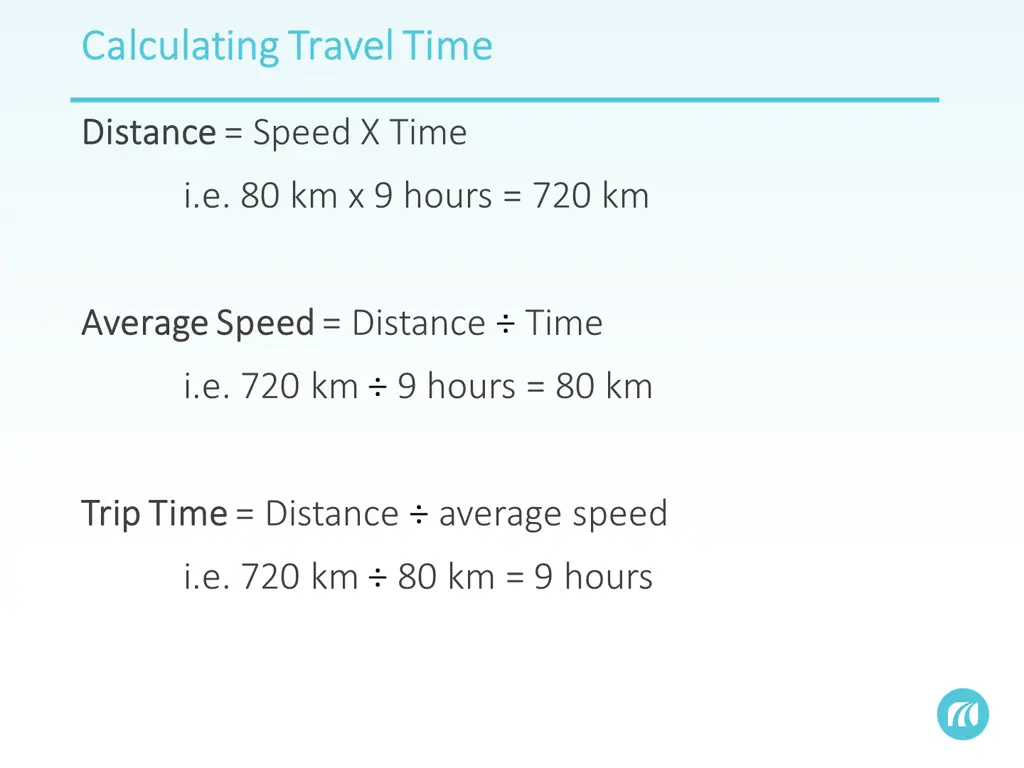 calculating travel time calculating travel time