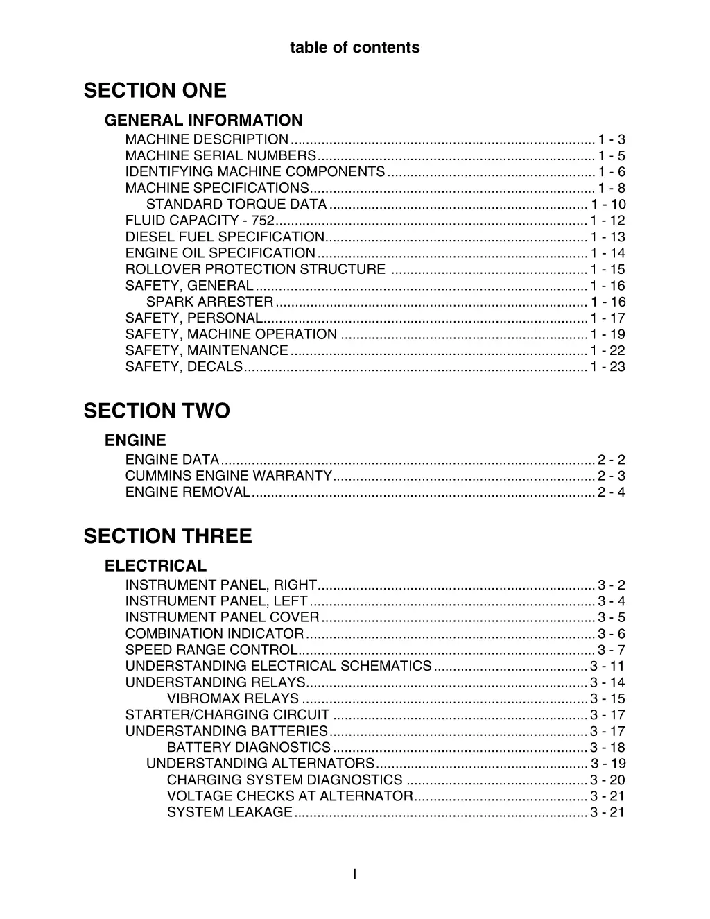 table of contents