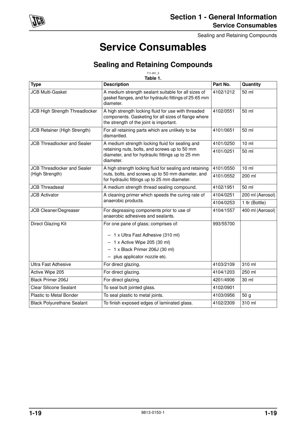 section 1 general information service consumables