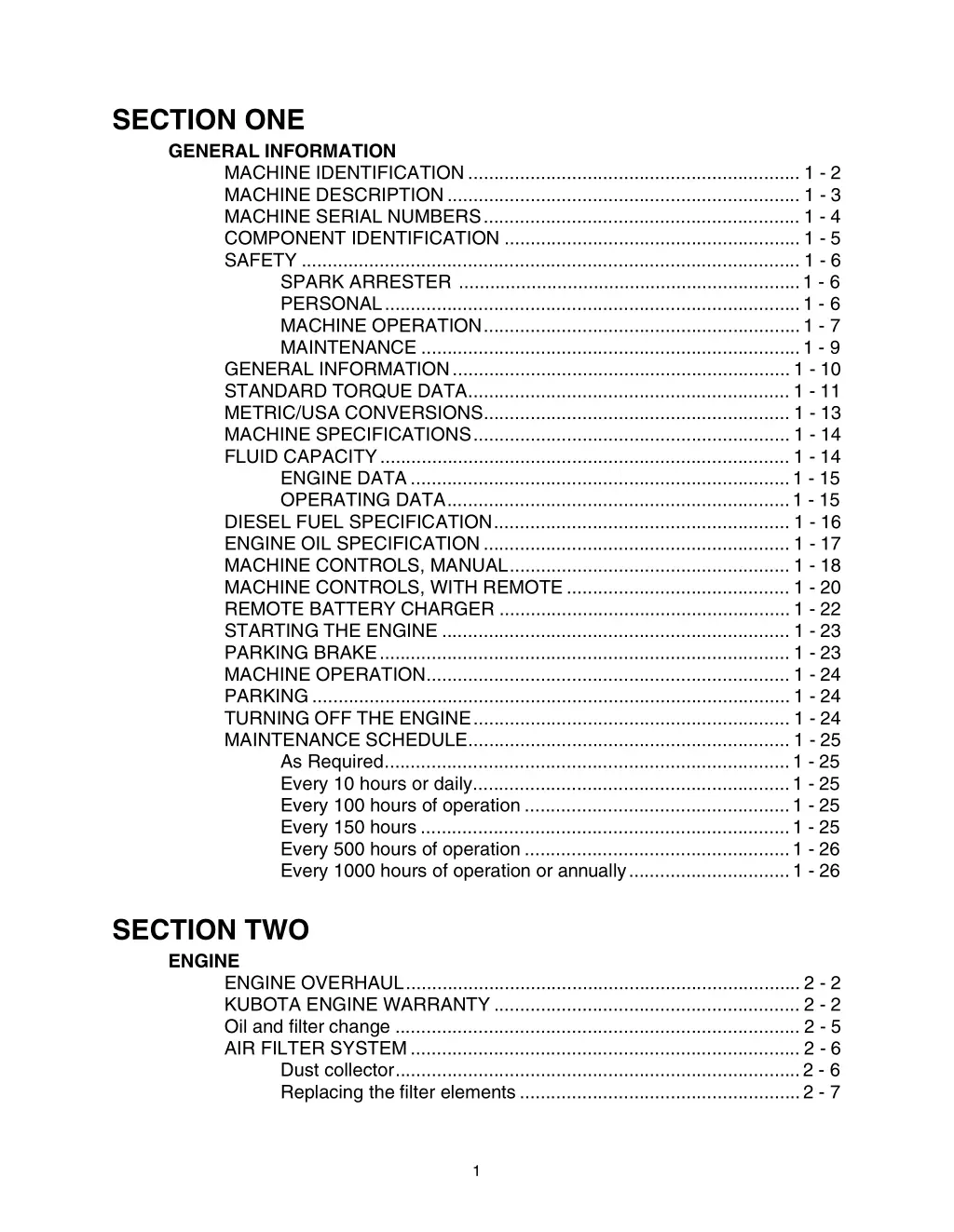 section one general information machine