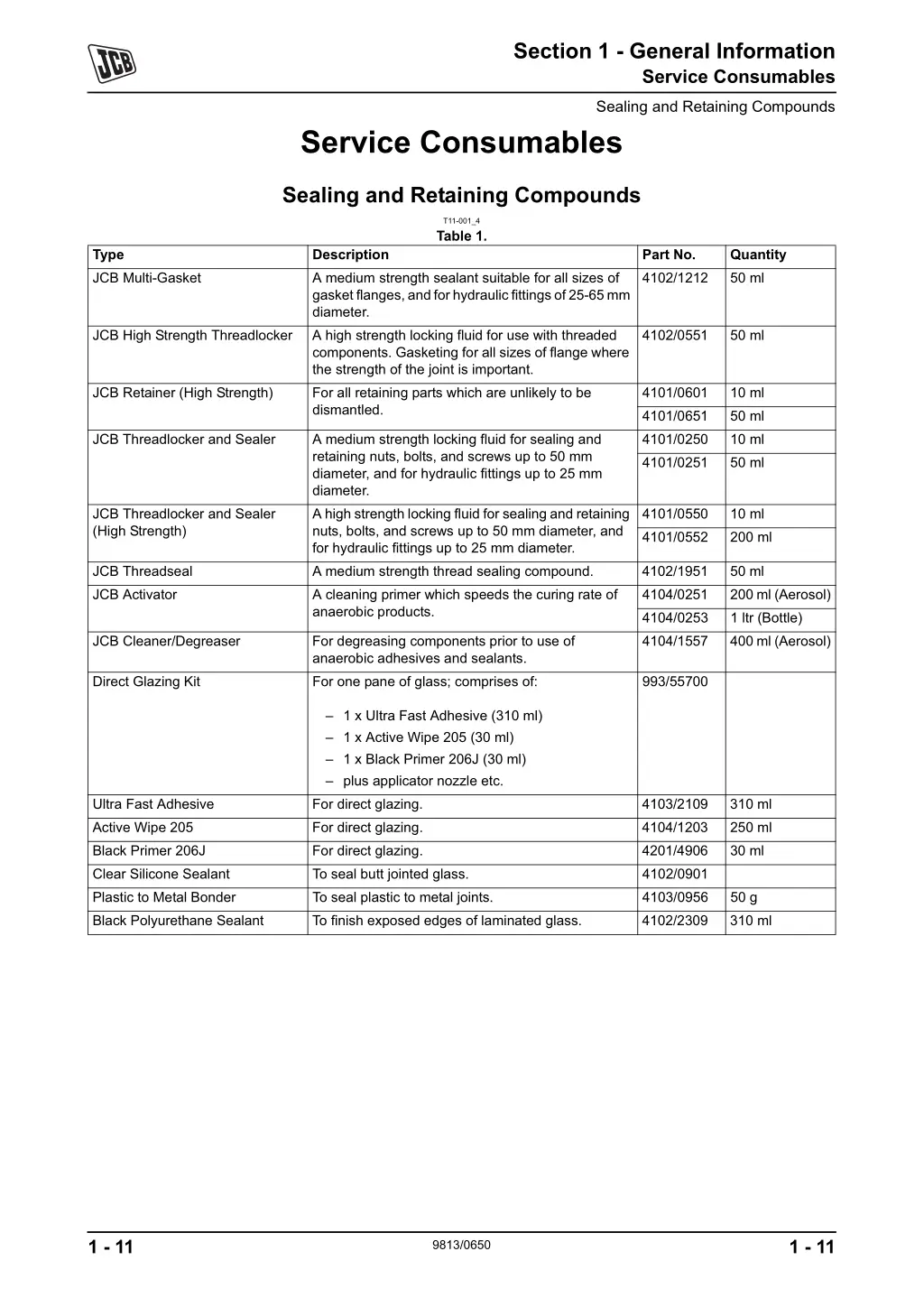 section 1 general information service consumables